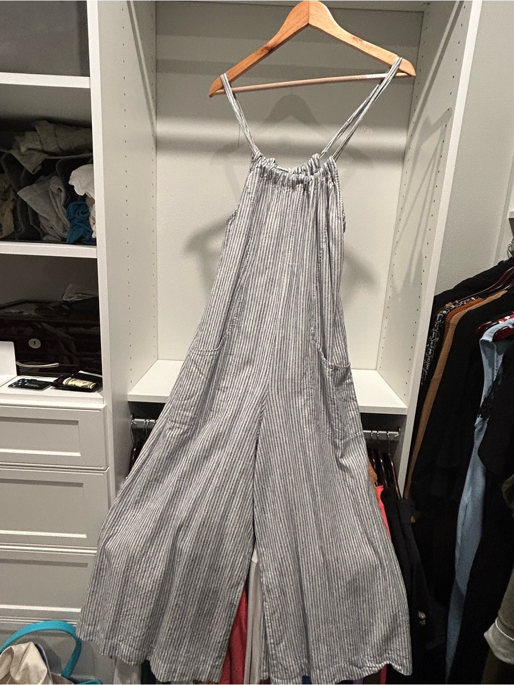 Striped Wide-Leg Jumpsuit in Light Gray - Max Studio